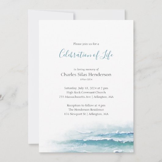 Ocean Waves Celebration of Life Invitation Kaart (Voorkant)