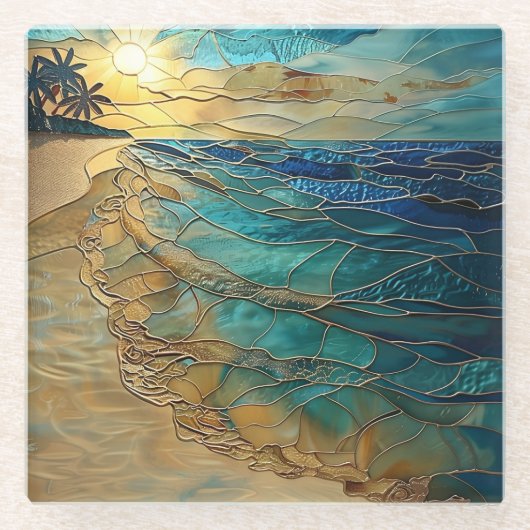 Ocean Waves Coastal Art Decor Glazen Onderzetter (Voorkant)
