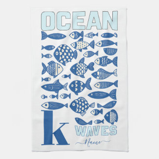 Ocean Waves Coastal Fish Kitchen Towel – Nautical Theedoek
