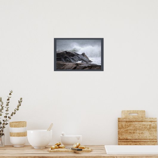 Ocean Waves Crashing Rocks Poster (Keuken)