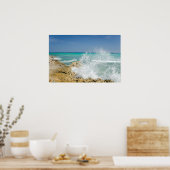 Ocean Waves crasht op Rocks Poster Print (Keuken)
