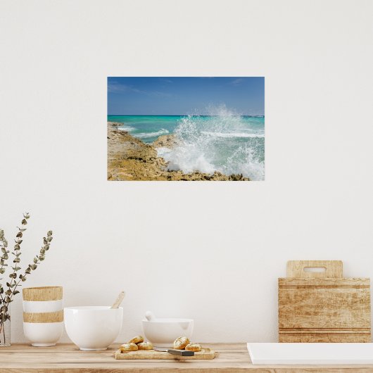 Ocean Waves crasht op Rocks Poster Print (Keuken)