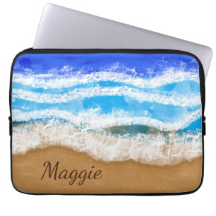 Ocean Waves crasht op Sandy Beach Laptop Sleeve