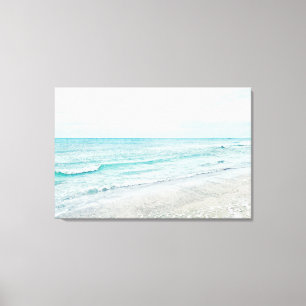 Ocean Waves die Aqua Light Blue Waterverf schilder Canvas Afdruk