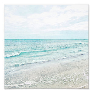 Ocean Waves die Aqua Light Blue Waterverf schilder Foto Afdruk