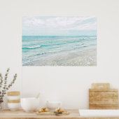 Ocean Waves die Aqua Light Blue Waterverf schilder Poster (Keuken)