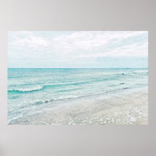 Ocean Waves die Aqua Light Blue Waterverf schilder Poster