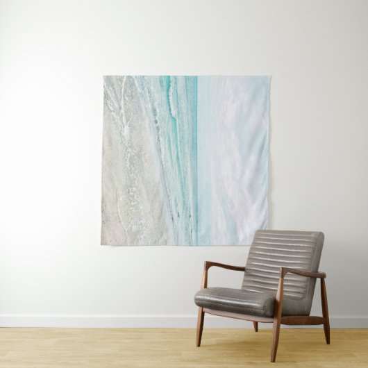 Ocean Waves die Aqua Light Blue Waterverf schilder Wandkleed (In Situ (horizontaal))