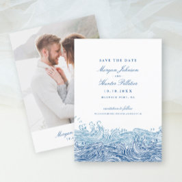 Ocean Waves Elegante Navy Bruiloft Save The Date