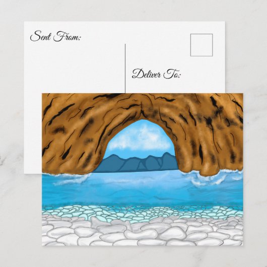 Ocean Waves en Canyon Tekening Vreedzame Dag Kaart (Voorkant / Achterkant)