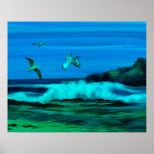 Ocean, Waves en Coastline Digital Art Painting Poster