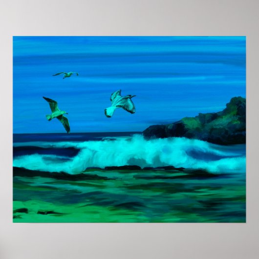 Ocean, Waves en Coastline Digital Art Painting Poster (Voorkant)