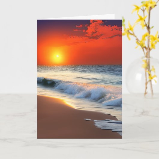 Ocean Waves en Sunset Verjaardag Kaart (Gele Bloem)
