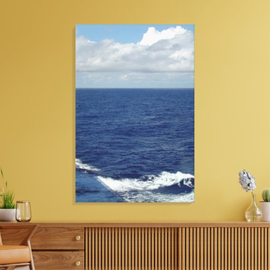 Ocean Waves Fluffy White Clouds Blue Sky Canvas (Insitu (Woonkamer))