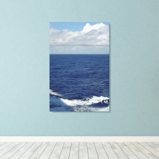 Ocean Waves Fluffy White Clouds Blue Sky Canvas Afdruk (Insitu (Houten vloer))