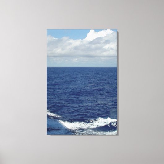 Ocean Waves Fluffy White Clouds Blue Sky Canvas Afdruk (Voorkant)