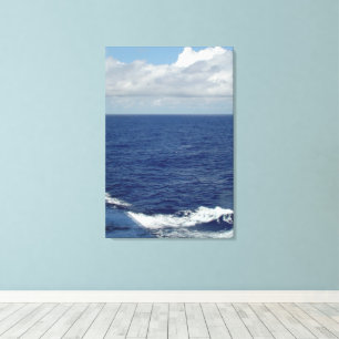 Ocean Waves Fluffy White Clouds Blue Sky Canvas Afdruk