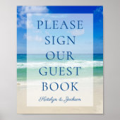 Ocean Waves Foto Beach Weddenschap Book Sign Poster (Voorkant)