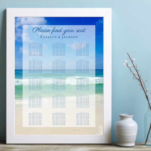 Ocean Waves Foto Blue Beach Wedding Sezing Chart Poster