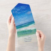 Ocean Waves Foto Chic Tropical Beach Blue Wedding All In One Uitnodiging (Afscheurbaar)
