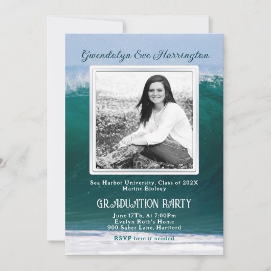 Ocean Waves Foto Graduation Party Uitnodiging (Voorkant)