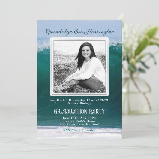 Ocean Waves Foto Graduation Party Uitnodiging (Staand voorkant)