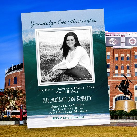 Ocean Waves Foto Graduation Party Uitnodiging