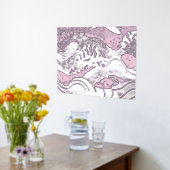 Ocean Waves Gold Foil met een lichtroze achtergron Folie Afdrukken (Laag (Keuken))