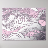 Ocean Waves Gold Foil met een lichtroze achtergron Folie Afdrukken (Voorkant)