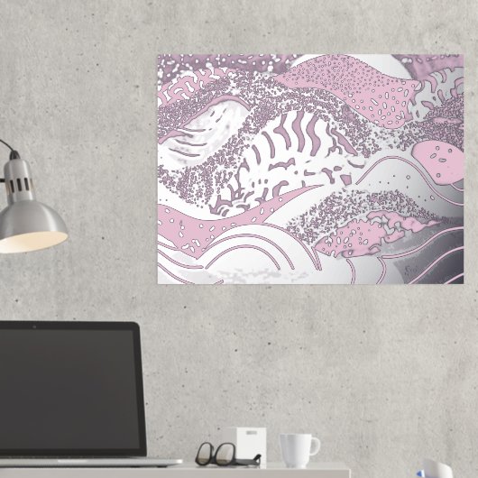 Ocean Waves Gold Foil met een lichtroze achtergron Folie Afdrukken (Insitu (Desk 2))