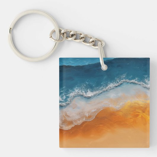Ocean Waves & Golden Sand – Beach Art Kustgeschenk Sleutelhanger (voorkant)