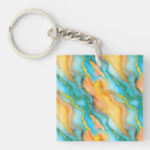  Ocean Waves in Teal and Yellow-Orange Pattern Sleutelhanger (voorkant)
