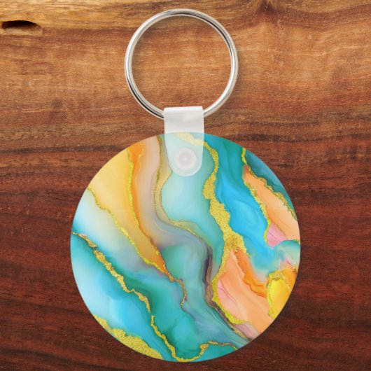  Ocean Waves in Teal and Yellow-Orange Pattern Sleutelhanger (Achterkant)