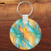 Ocean Waves in Teal and Yellow-Orange Pattern Sleutelhanger (Voorkant)