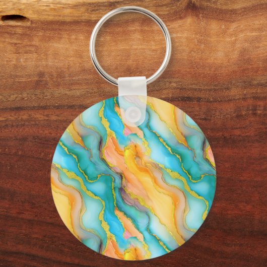  Ocean Waves in Teal and Yellow-Orange Pattern Sleutelhanger (Voorkant)