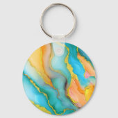 Ocean Waves in Teal and Yellow-Orange Pattern Sleutelhanger (Achterkant)