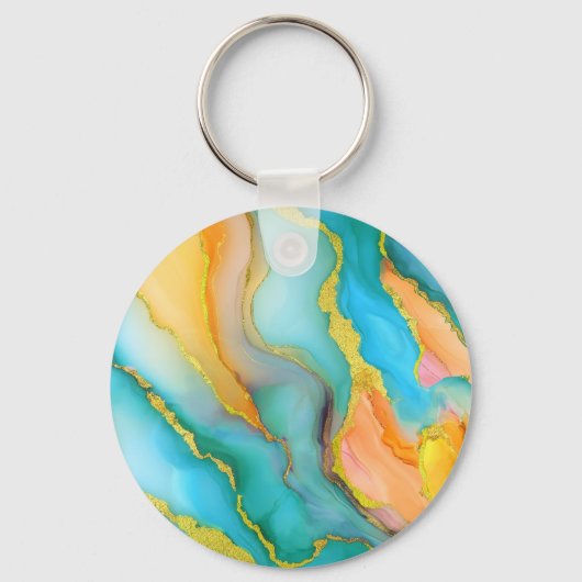  Ocean Waves in Teal and Yellow-Orange Pattern Sleutelhanger (Achterkant)