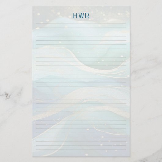Ocean Waves Lined Monogram Writing Paper Briefpapier (Voorkant)
