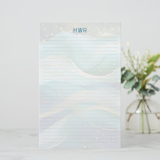 Ocean Waves Lined Monogram Writing Paper Briefpapier (Staand voorkant)