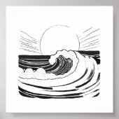 Ocean Waves Minimalist Zwart-wit Poster (Voorkant)
