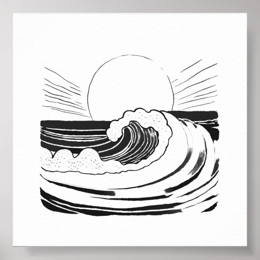 Ocean Waves Minimalist Zwart-wit Poster (Voorkant)