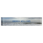 Ocean Waves Monogram Naam Blauwe Grijze Water Beac Naambordje (Voorkant)