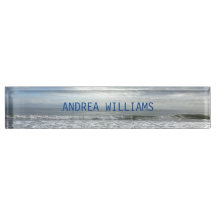 Ocean Waves Monogram Naam Blauwe Grijze Water Beac