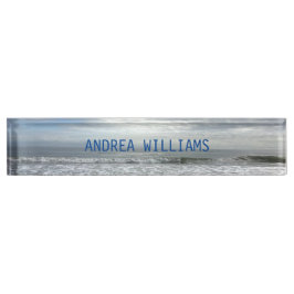 Ocean Waves Monogram Naam Blauwe Grijze Water Beac Naambordje