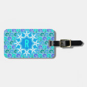 Ocean Waves Nautical Beach Starfish Monogram blauw Bagagelabel (Voorkant horizontaal)