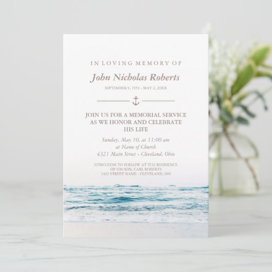 Ocean Waves Nautical Memorial Service Kaart (Staand voorkant)