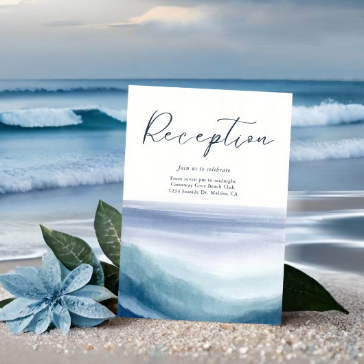 Ocean Waves Nautisch Monogram Huwelijksreceptie Informatiekaartje