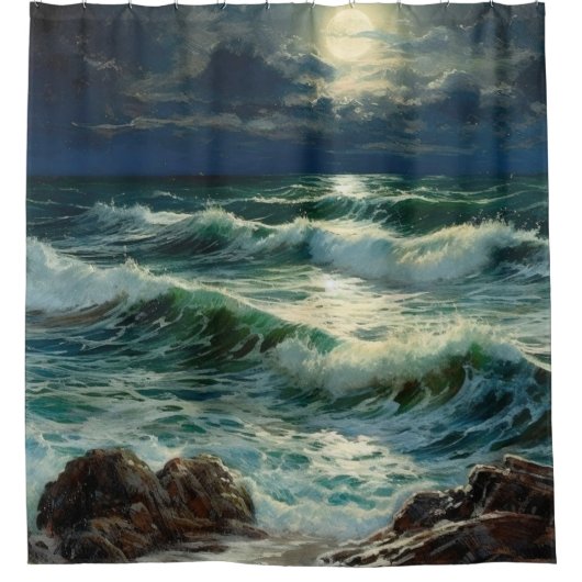 Ocean Waves Night Zee Douchegordijn (Voorkant)