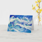 Ocean Waves Painting in Blues en White Note Kaart (Gele Bloem)