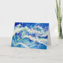 Ocean Waves Painting in Blues en White Note Kaart